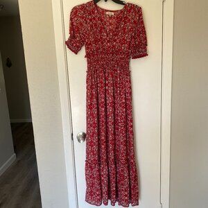 Max Studio Red Floral Print Empire Waist Maxi Dress